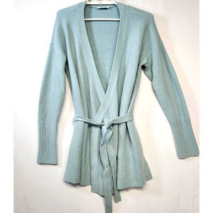 Haven Well Within Soft Sweater Womens Blue Belted Wrap Cardigan Long Knit